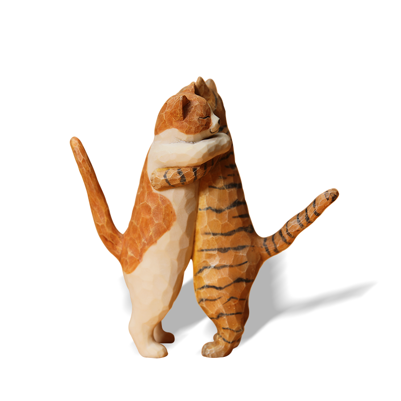 H2202 お互いに抱き合う猫 木彫り猫2.0 JXK Studio出品