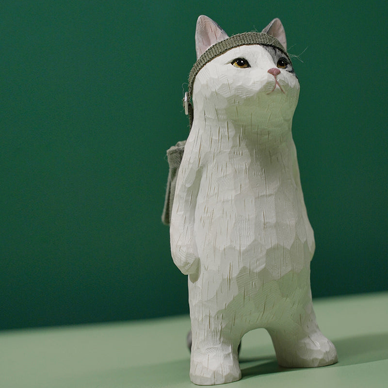 H2203 ショルダーバッグをしている猫 木彫り猫3.0 JXK Studio出品