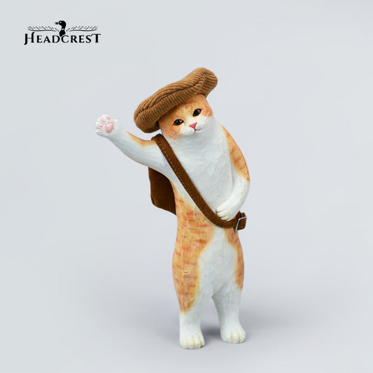 H2401 Cat Figurine Hand Carving Cat Resin Cat Statue from JXK Studio