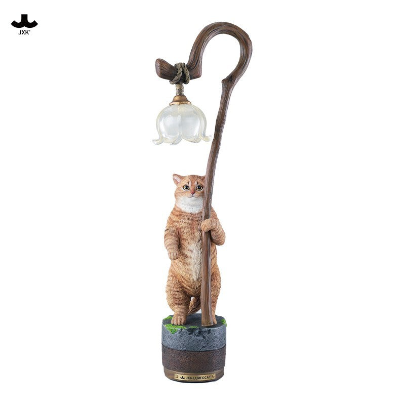 JXK342 すずらんと猫の樹脂フィギュアランプ（LEDライト付き）