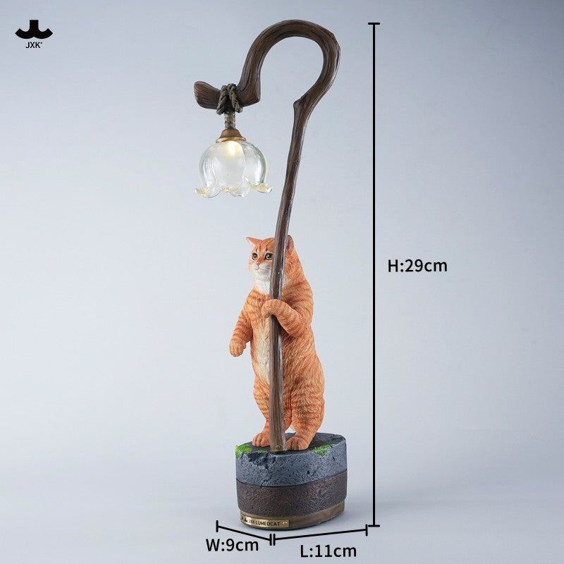 JXK342 すずらんと猫の樹脂フィギュアランプ（LEDライト付き）