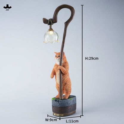 JXK342 すずらんと猫の樹脂フィギュアランプ（LEDライト付き）