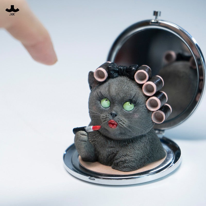 JXK333 おしゃれ猫 樹脂フィギュア（手鏡付き）