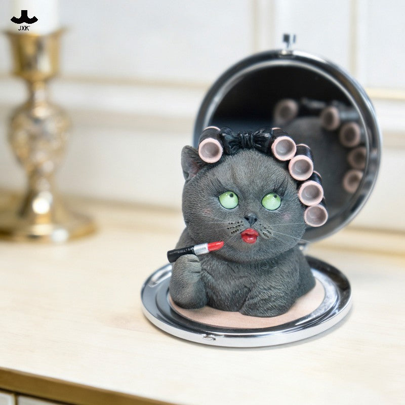 JXK333 おしゃれ猫 樹脂フィギュア（手鏡付き）