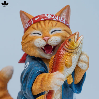 JXK368 鯛を抱えた猫ボス 樹脂フィギュア（台座付き・全2種） 商品画像