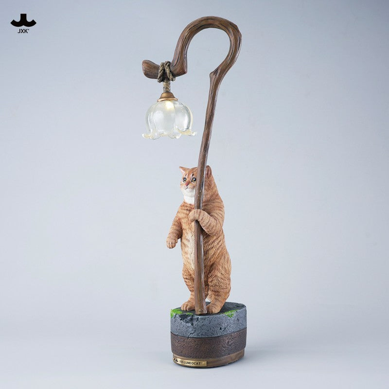 JXK342 すずらんと猫の樹脂フィギュアランプ（LEDライト付き）