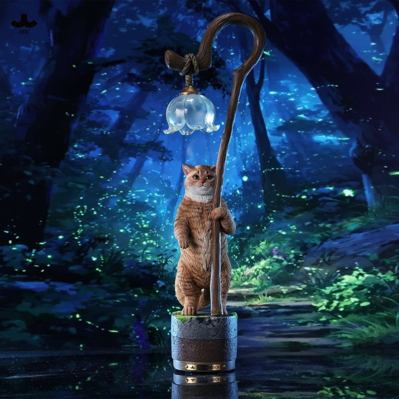 JXK342 すずらんと猫の樹脂フィギュアランプ（LEDライト付き）