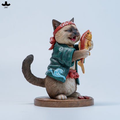 JXK368 鯛を抱えた猫ボス 樹脂フィギュア（台座付き・全2種） 商品画像