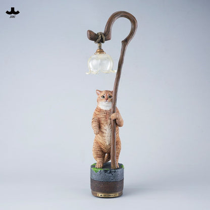JXK342 すずらんと猫の樹脂フィギュアランプ（LEDライト付き）