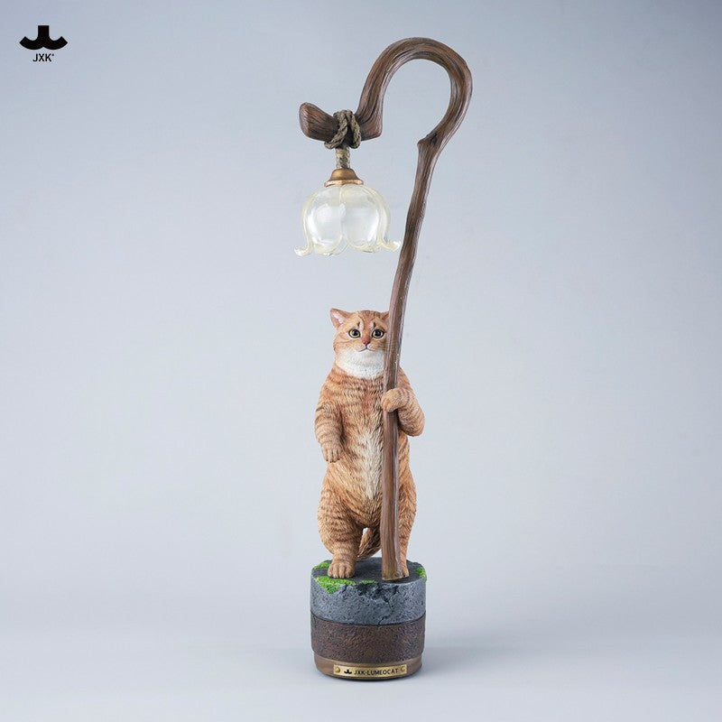 JXK342 すずらんと猫の樹脂フィギュアランプ（LEDライト付き）