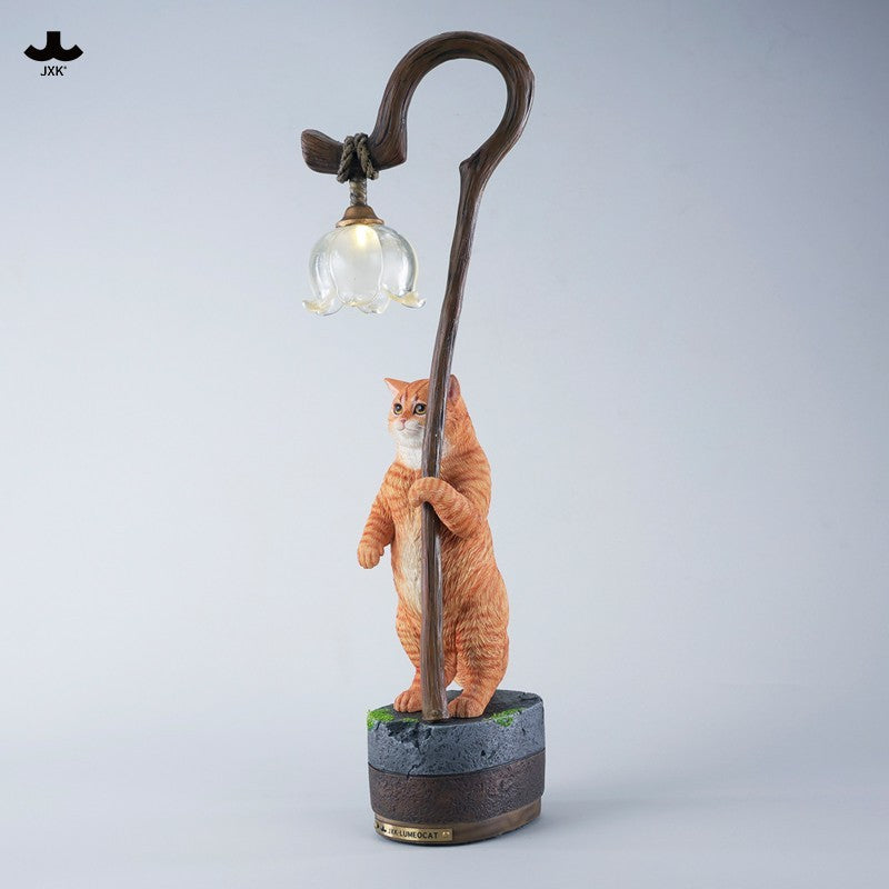 JXK342 すずらんと猫の樹脂フィギュアランプ（LEDライト付き）