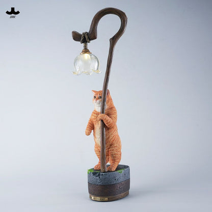 JXK342 すずらんと猫の樹脂フィギュアランプ（LEDライト付き）