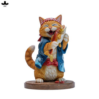JXK368 鯛を抱えた猫ボス 樹脂フィギュア（台座付き・全2種） 商品画像