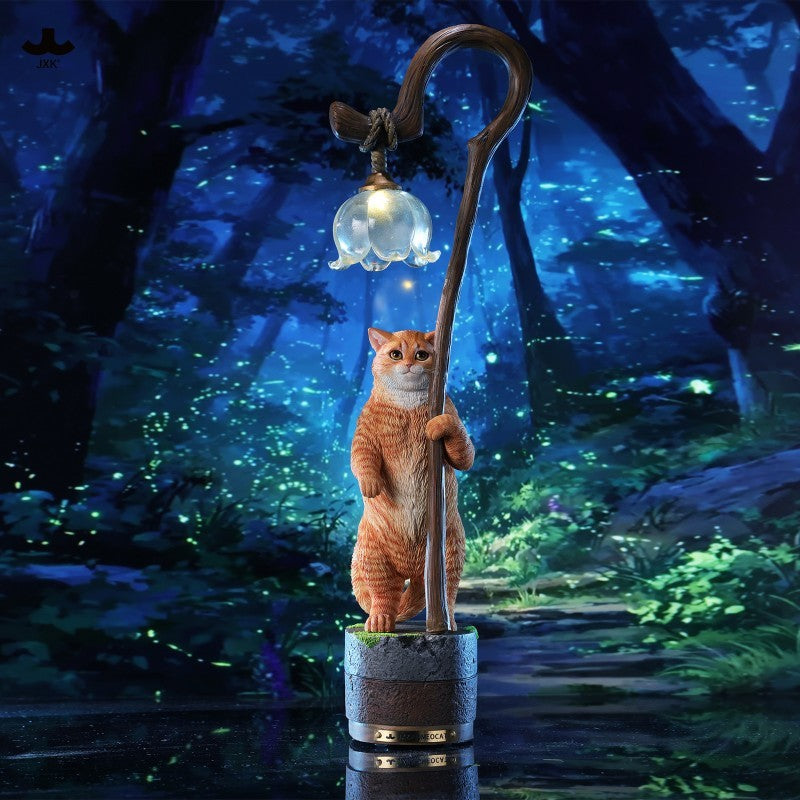 JXK342 すずらんと猫の樹脂フィギュアランプ（LEDライト付き）